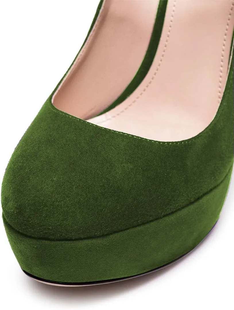 YDN Women Chunky High Heel Mary Jane Closed Almond Toe Pumps Platform Straps Dress Prom Shoe with Buckle