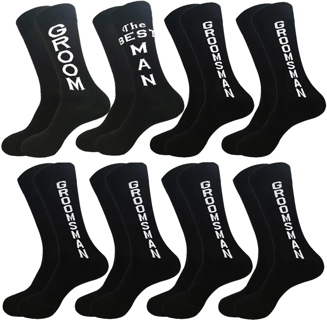 YELAIVP Groom Groomsmen Wedding Socks Best Man Crew Socks 4/6 Pairs for Men Engaged Gift