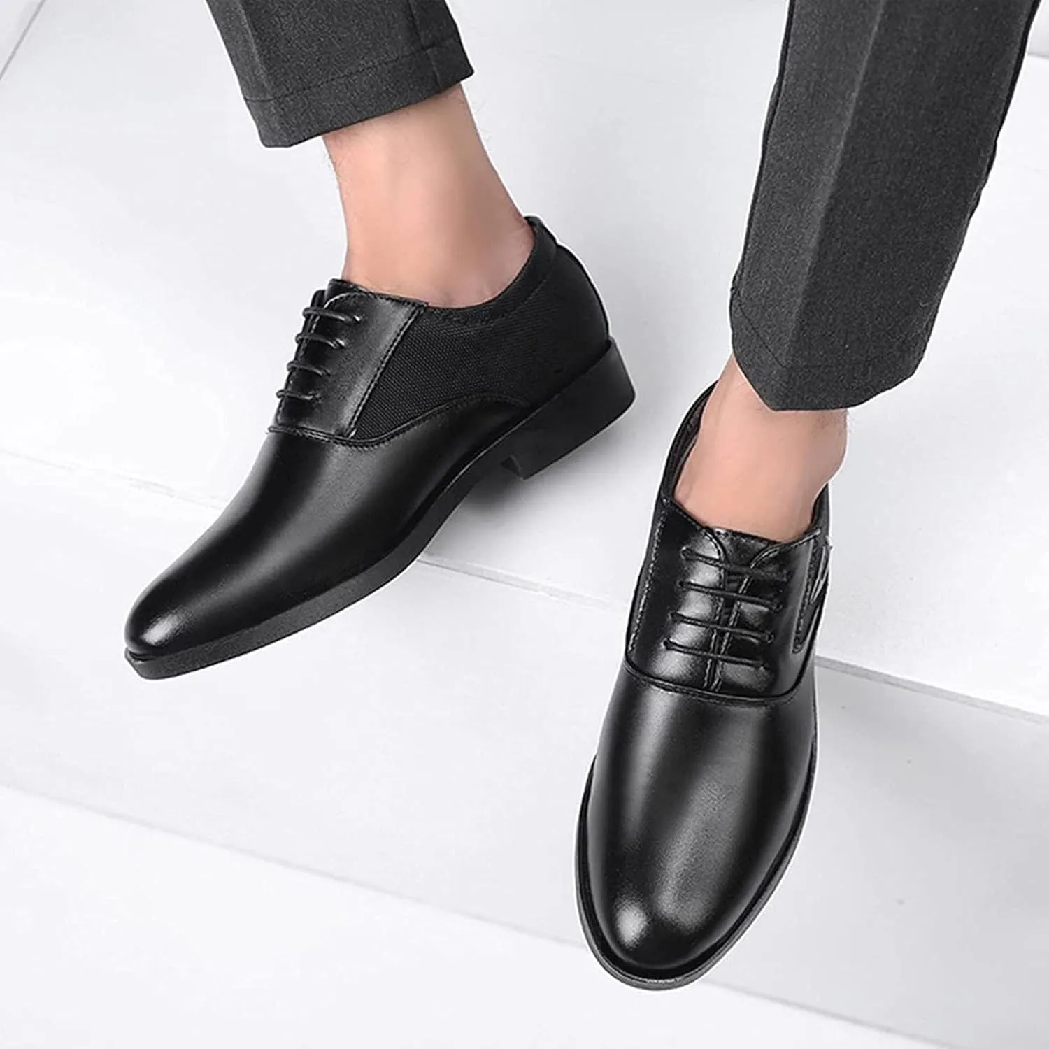 Yiozoi Men's Official Shoes Low Top Oxford Lace up Flat Wedding Party Business Office Pointed Dress