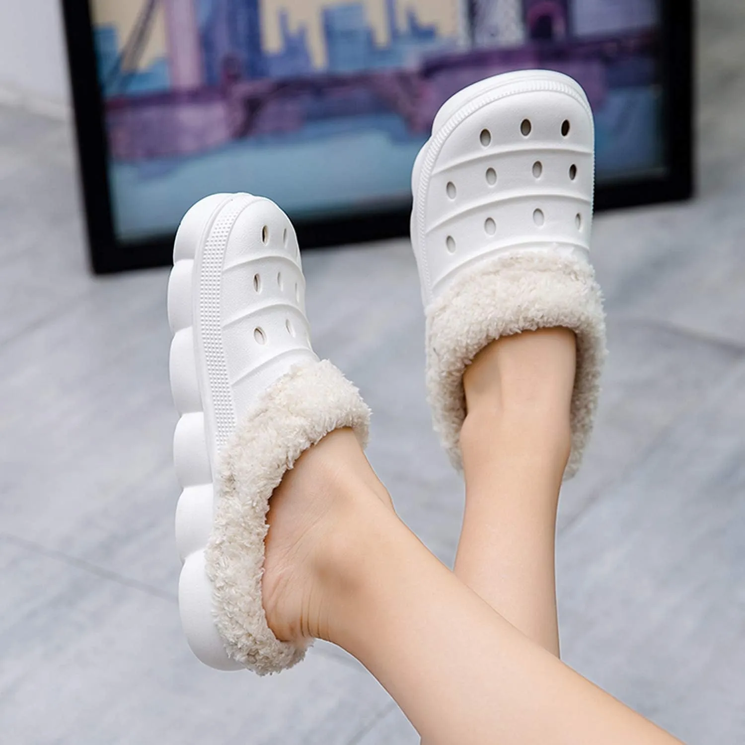 YUKTOPA Unisex Garden Clogs House Slippers Fur Lined Winter Breathable Walking Garden Shoes Warm Non-Slip Mule Footwear