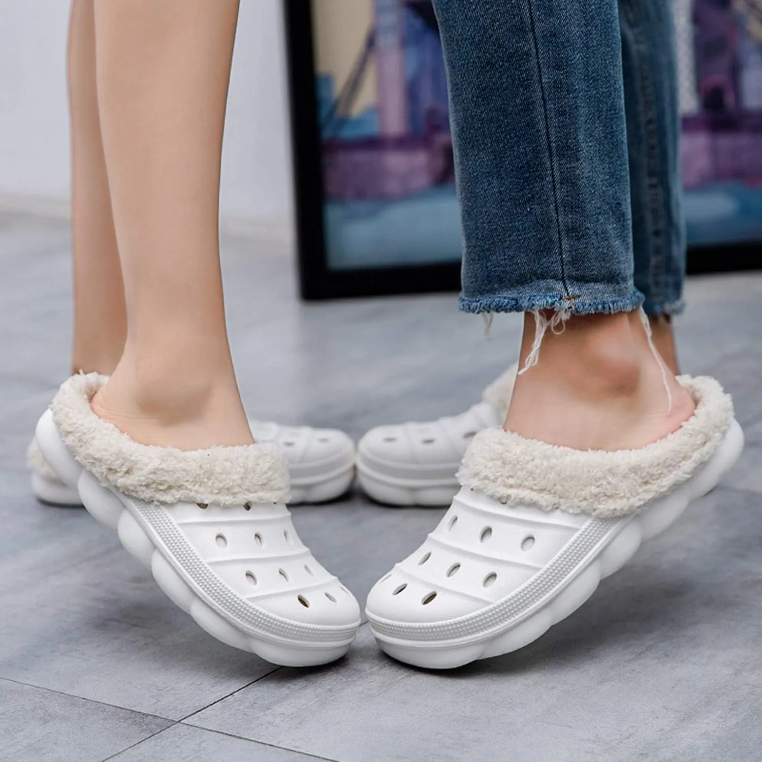 YUKTOPA Unisex Garden Clogs House Slippers Fur Lined Winter Breathable Walking Garden Shoes Warm Non-Slip Mule Footwear