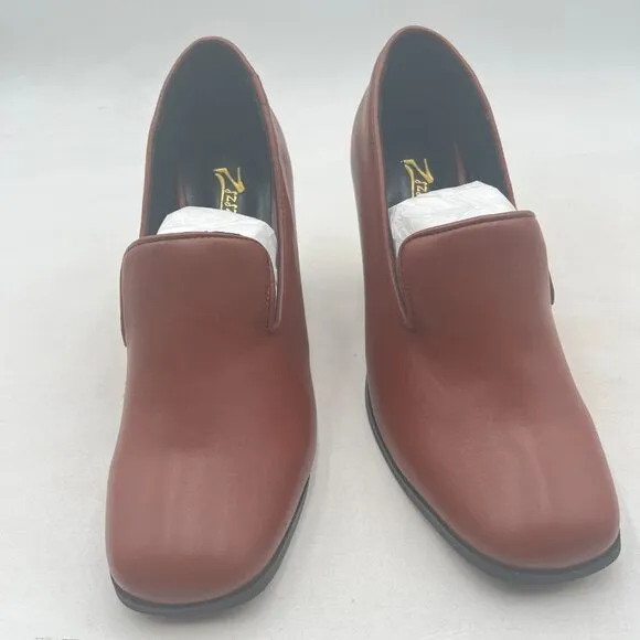 Zszszsu Brown Square Toe Loafer Pumps Chunky Heels Slip On Comfy Casual Shoes