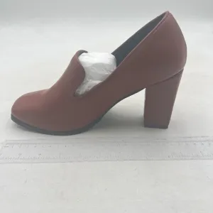 Zszszsu Brown Square Toe Loafer Pumps Chunky Heels Slip On Comfy Casual Shoes