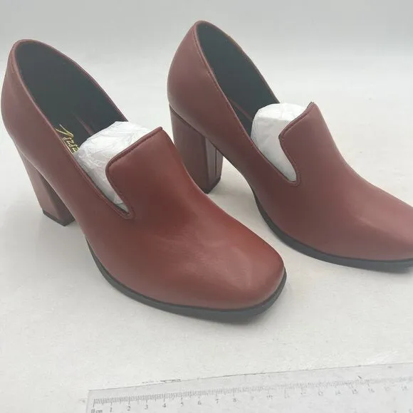 Zszszsu Brown Square Toe Loafer Pumps Chunky Heels Slip On Comfy Casual Shoes